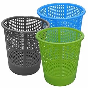 wonder simply home jali 222 open plastic dustbin for homeofficeorganization etc set of 3 pcs 7 ltr dustbin color blue green grey