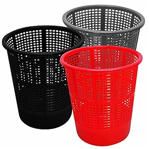 wonder homeware jali 222 open dustbin for homeofficeorganization etc set of 3 pcs 7 ltr dustbin black color grey red black 2