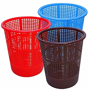 wonder simply home jali 222 open plastic dustbin for homeofficeorganization etc set of 3 pcs 7 ltr dustbin color blue brown red