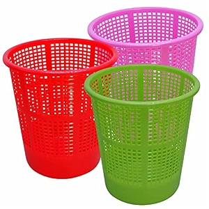 wonder homeware jali 222 open dustbin for homeofficeorganization etc set of 3 pcs 7 ltr dustbin black color pink green red 2