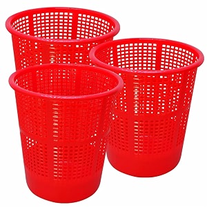 wonder homeware jali 222 open dustbin for homeofficeorganization etc set of 3 pcs 7 ltr dustbin black color red