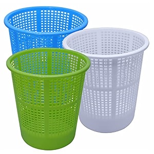 simply home jali 222 open plastic dustbin for homeofficeorganization etc set of 3 pcs 7 ltr dustbin color blue green white