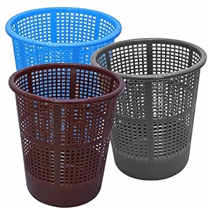 wonder simply home jali 222 open plastic dustbin for homeofficeorganization etc set of 3 pcs 7 ltr dustbin color blue grey brown