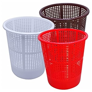 simply home jali 222 open plastic dustbin for homeofficeorganization etc set of 3 pcs 7 ltr dustbin color brown red white