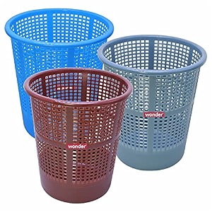 wonder simply home jali 222 openplastic dustbin for homeofficeorganization etc set of 3 pcs 7 ltr dustbin color brown grey blue