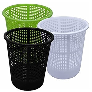 simply home jali 222 open plastic dustbin for homeofficeorganization etc set of 3 pcs 7 ltr dustbin color green black white