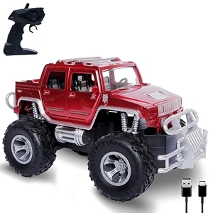 wonder hummer off roader rechargeable remote control car  4x4 monster truck  led lights  lithium battery  c-type charging  remote control car for kids  rc monster truck- red