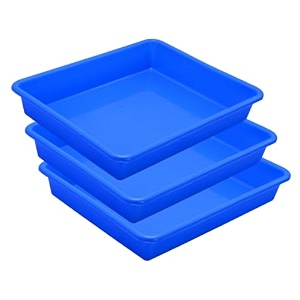 simply home multipurpose rectangular small plastic trays stationary office organiser tray  strong plastic material  colorful stackable storage trays for home amp office pack of 3  blue