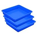 Simply Home Multipurpose Rectangular Small Plastic Trays| Stationary Office Organiser Tray | Strong Plastic Material | Colorful Stackable Storage Trays for Home &amp; Office |Pack of 3 | Blue