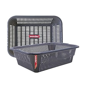 wonder plastic prime natasha 1216 multipurpose basket set of 2 pcs 9 ltr grey
