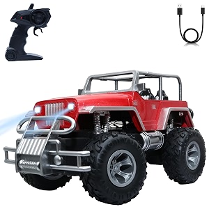 wonder xtreme racer off roader rechargeable remote control car  24 ghz configuration with 100 feet range  led lights  lithium battery  c-type charging  remote control car for kids  red