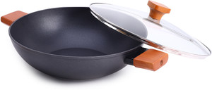 wonderchef caesar forged kadhai 28 cm diameter with lid 37 l capacity aluminium non-stick induction bottom
