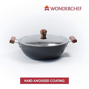 Wonderchef Ebony Hard Anodized Wok with Lid