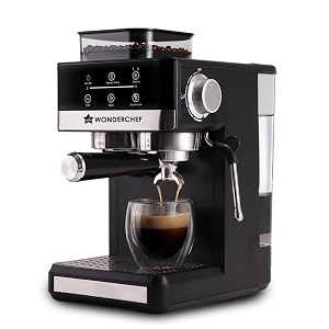 wonderchef regalia bean-to-cup 20 bar coffee maker  built-in grinder  espresso cappuccino latte mocha amp cold coffee  steam frother  15l tank  1200w  2-year warranty