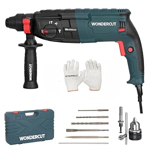 wondercut wc-rh-26-b3 corded electric rotary hammer 26mm1600w copper armature5 functions with vibration control with bmc box3 drill bits2 chisel1 metal depth gauge13mm drill chuck setgloves
