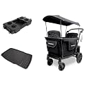 WonderFold L2 Bundle - 2-Seater Stroller Wagon with All-Weather Floor Mat and Flex Snack Tray, Safety-Certified with 5-Point Harnesses - Black