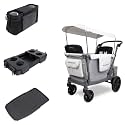 WonderFold L2 Bundle - 2-Seater Stroller Wagon with All-Weather Floor Mat, Flex Snack Tray &amp; Parent Console, Safety-Certified with 5-Point Harnesses - Gray