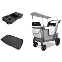 WonderFold L2 Bundle - 2-Seater Stroller Wagon with All-Weather Floor Mat and Flex Snack Tray, Safety-Certified with 5-Point Harnesses - Gray
