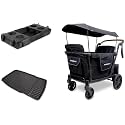 WonderFold L4 Bundle - 4-Seater Stroller Wagon with All-Weather Floor Mat and Flex Snack Tray, Safety-Certified with 5-Point Harnesses - Black