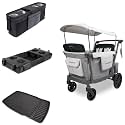 Wonderfold L4 Wagon Bundle - 4-Seater Stroller Wagon with All-Weather Mat, Flex Snack Tray, and Parent Console, Safety-Certified with 5-Point Harnesses - Gray