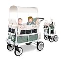 WonderFold Volkswagen Stroller Wagon - Collapsible Stroller Wagon with Steel Frame - Adjustable Canopy & Push Handle - XL All-Terrain Wheels - for Babies, Toddlers & Kids - 2 Seater - Sage Green