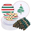 WONDERFUL 180Pcs Easy Prep Christmas Plastic Plates For Dinner Tree Design