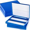 Wonderjune 4 Pcs Microscope Slide Storage Box, 100place, 8x6x1, Blue