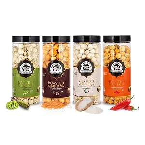 wonderland foods 400g 100g x 4 roasted amp flavoured makhana foxnut peri peri sriracha wasabi amp sea salt vinegar foxnut jar combo pack