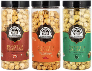 wonderland roasted makhana thai sweet chilli peri peri  mint chatpata foxnuts assorted nuts 3 x 100 g