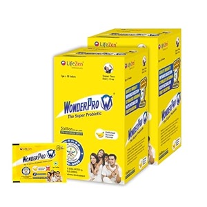 wonderpro probiotics supplement 5 billion cfu pack of 2 gut health supplements with probiotic  good for digestion reduce bloating l no gluten amp no lactose  sugarfree 30 sachet 1gm each sachet