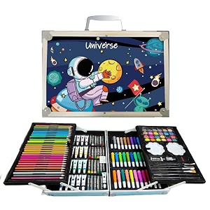 128 pieces art set portable drawing painting art supplies gifts for kids girls boys teens adults 6-8-9-12 coloring art kit gift case crayons oil pastelscolored pencils watercolors case pink