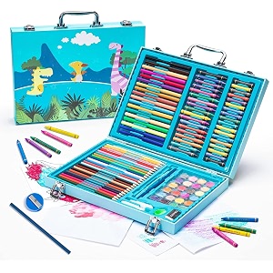 128 pieces art set portable drawing painting art supplies gifts for kids girls boys teens adults 6-8-9-12 coloring art kit gift case crayons oil pastelscolored pencils watercolors case pink