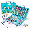 128 Pieces Art Set Portable Drawing Painting Art Supplies Gifts For Kids Girls Boys Teens Adults 6-8-9-12 Coloring Art Kit Gift Case: Crayons, Oil Pastels,Colored Pencils, Watercolors Case (pink)