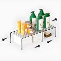 WonderStand Metal Expandable Cabinet Shelf Divider Rack for Kitchen Cabinets/Plate Stand/Utensil Rack (Black, Table Mount, Tiered Shelf)