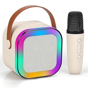 wonderwish karaoke machine for kids adults mini portable bluetooth karaoke speaker with mic for singing and dynamic lights mic for music toys christmas birthday gifts for girls amp boysmulticolour