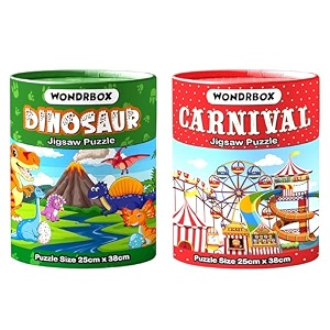 wondrbox jigsaw puzzle for kids for age 5 6 7 years boys and girls  60 pieces  size 15x10 inches dino  carnival