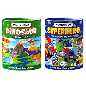 wondrbox jigsaw puzzle for kids age 5 6 7 years boys and girls  60 pieces  cardboard  size 15x10 inches  dinosuperhero