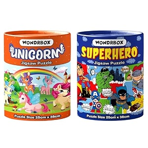 wondrbox jigsaw puzzle for kids for age 5 6 7 years boys and girls  60 pieces  size 15x10 inches unicornsuperhero