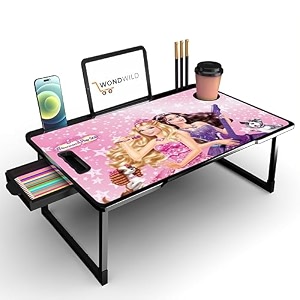 wondwild foldable wooden mini laptop table for bed study table with drawer tabletmobile holder for kids amp adults-gtgt b_cotted-barbie