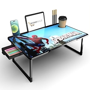 wondwild foldable wooden mini laptop table for bed study table with drawer tabletmobile holder for kids amp adults-gtgt b_cotted-spiderman