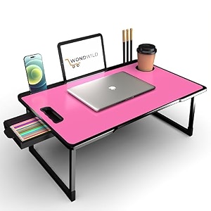 wondwild foldable wooden mini laptop table for bed study table with drawer tabletmobile holder for kids amp adults-gtgt b_cotted-pink
