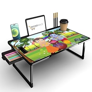 wondwild foldable wooden mini laptop table for bed study table with drawer tabletmobile holder for kids amp adults-gtgt b_cotted-bhim-krishna