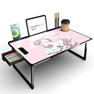 wondwild foldable wooden mini laptop table for bed study table with drawer tabletmobile holder for kids amp adults-gtgt b_cotted-unicorn