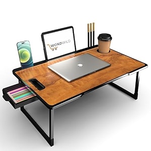 wondwild foldable wooden mini laptop table for bed study table with drawer tabletmobile holder for kids amp adults-gtgt b_cotted-wood
