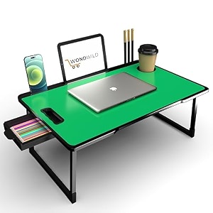 wondwild foldable wooden mini laptop table for bed study table with drawer tabletmobile holder for kids amp adults-gtgt b_cotted-green