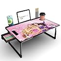 WONDWILD Foldable Wooden Mini Laptop Table for Bed, Study Table with Drawer, Tablet/Mobile Holder for Kids &amp; Adults->> (B_COTTED-Barbie)