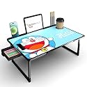 WONDWILD Foldable Wooden Mini Laptop Table for Bed, Study Table with Drawer, Tablet/Mobile Holder for Kids &amp; Adults->> (B_COTTED-DOREMON)