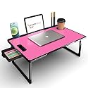 WONDWILD Foldable Wooden Mini Laptop Table for Bed, Study Table with Drawer, Tablet/Mobile Holder for Kids &amp; Adults->> (B_COTTED-Pink)
