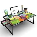 WONDWILD Foldable Wooden Mini Laptop Table for Bed, Study Table with Drawer, Tablet/Mobile Holder for Kids &amp; Adults->> (B_COTTED-BHIM-Krishna)