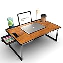 WONDWILD Foldable Wooden Mini Laptop Table for Bed, Study Table with Drawer, Tablet/Mobile Holder for Kids &amp; Adults->> (B_COTTED-Wood)